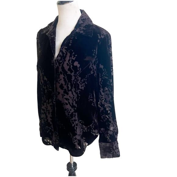 Jones New York Women’s Burnout Velvet Brown Button Down Shirt Blouse Size 12 - Picture 4 of 12